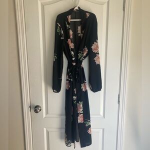 Long belted cardigan with flowers